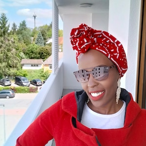 Red  Pre-tied Headwrap | Turban | Satin Lined | Handmade Pretied Headwrap | Stay in Place Scarf | Women Turban Hat | Beautiful Head Wrap