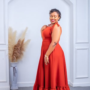 Long Dress Plus Size, Bunt Orange Maxi Dress,  Evening Dress, floor length dress, Plus Size Dress, wedding guest dress