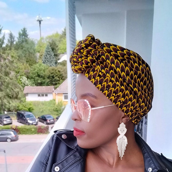 SATIN GEFÜTTERT HEADWRAP, Pre gebunden, geknotet, leicht, afrikanischer Druck Turban, Afro lockiges Haar schützende Stil Kopfbedeckung, Geschenk für sie