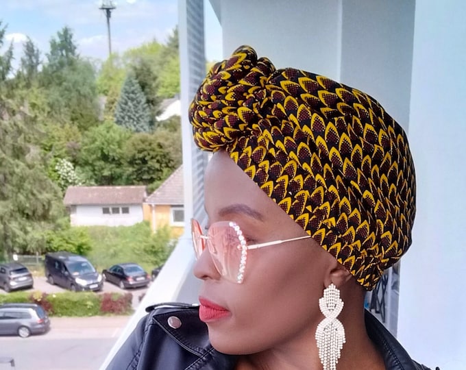 SATIN LINED HEADWRAP, Pre Tied,  knotted, Lightweight, African print turban, Afro curly hair protective style head covering, gift for her