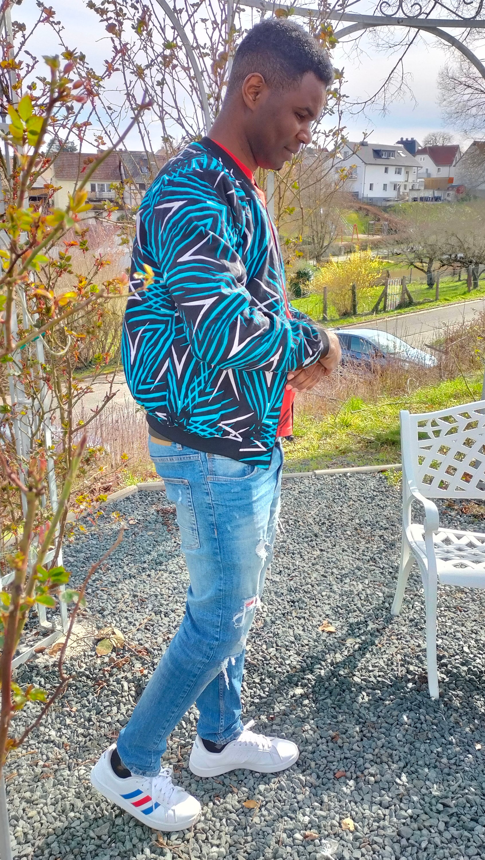 Assie African Print Bomber Jacket - Handcrafted in Senegal (Black and White)