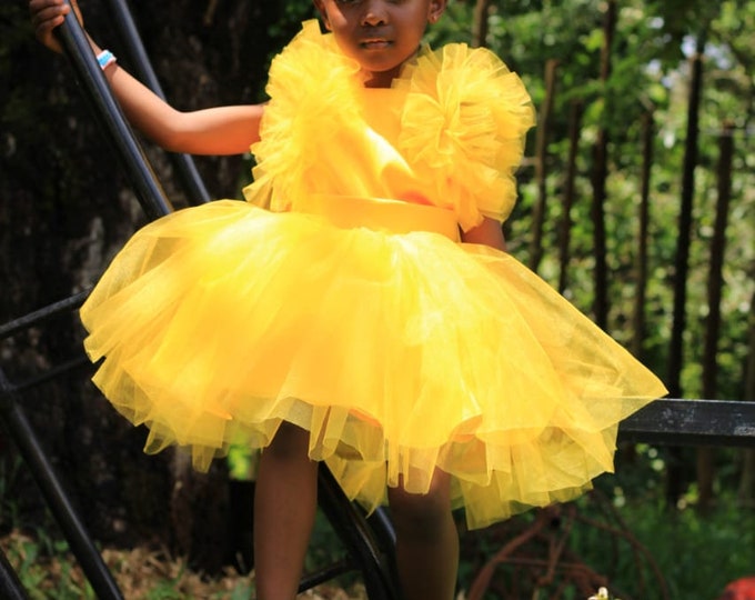 Cute Yellow Dress for Little Girls,  Tulle Dresses for Girls, Birthday Dress for Girls