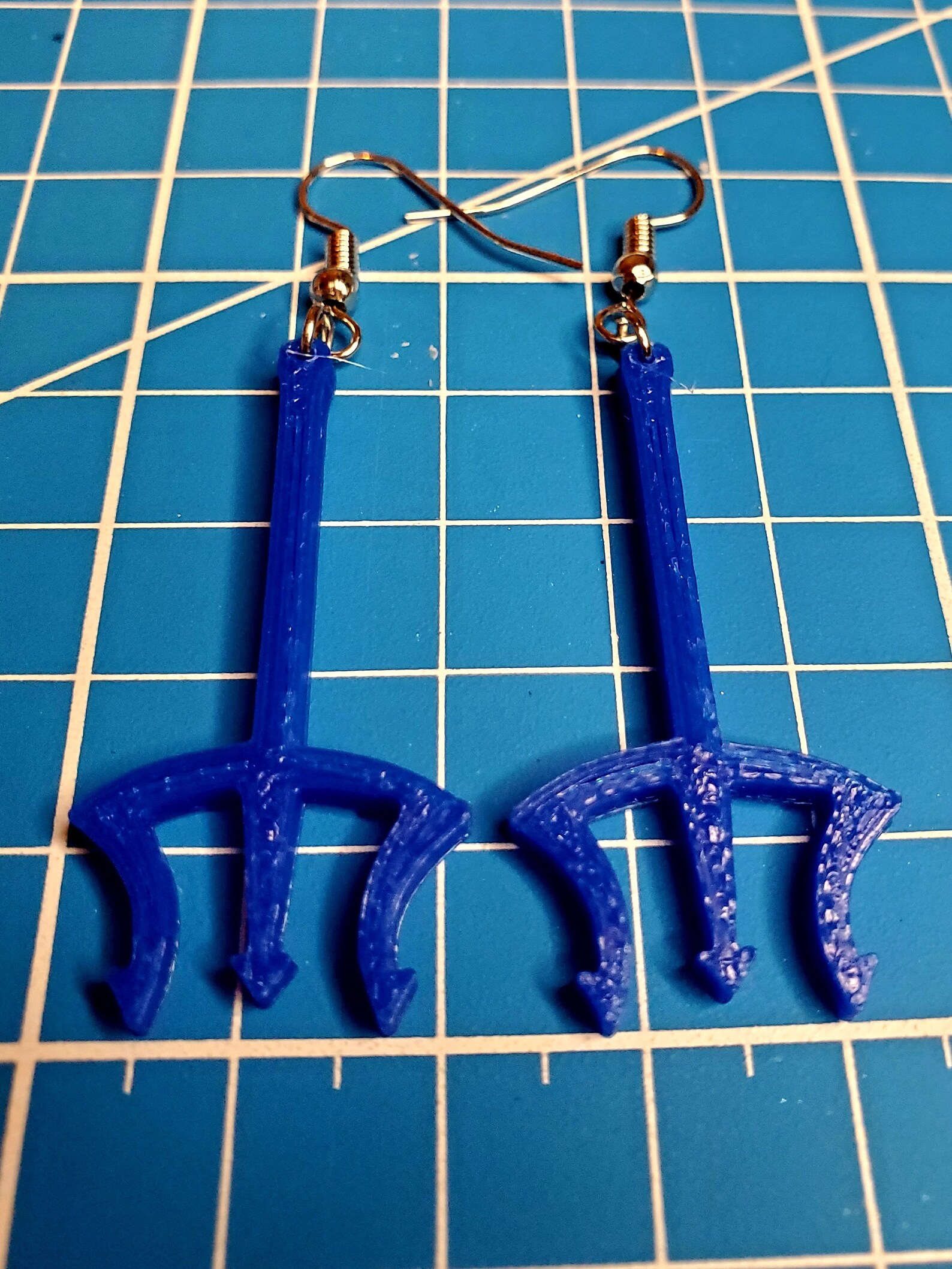 3D Printed Blue Pitchfork Dangle Drop Earrings Etsy