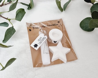 Weihnachten to go in der Tüte: Kleine weihnachtliche Mitbringsel mit Stabkerze und Kerzenhalter – XMAS Geschenkidee als Kleinigkeit