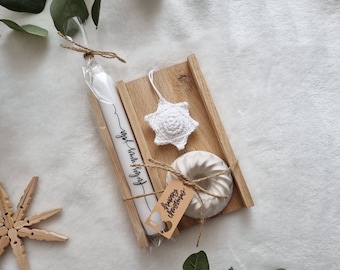 Geschenkset | Stabkerze | Gugelkupf | Häkelstern | Weihnachtsgeschenk | Kerze mit Spruch | Frohe Weihnachten | Weihnachten |