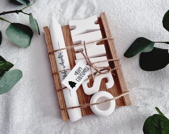 Weihnachtsgeschenk | Geschenkset | Stabkerze & Kerzenhalter| Stern | Tannenbaum | Kerze mit Spruch | Xmas | Frohe Weihnachten |