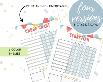 Chore Chart for Kids, Editable Daily & Weekly Chore Planner, Kids Chore Schedule | Printable Instant Download PDF