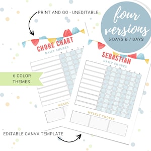 Chore Chart for Kids, Editable Daily & Weekly Chore Planner, Kids Chore Schedule | Printable Instant Download PDF