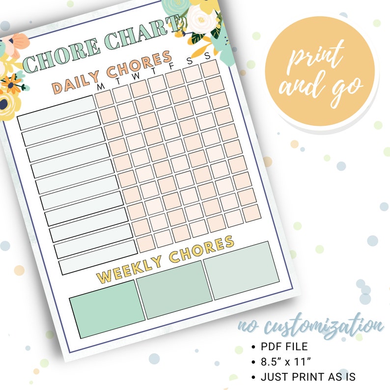 Chore Chart for Kids, Editable Daily & Weekly Chore Planner, Kids Chore ...