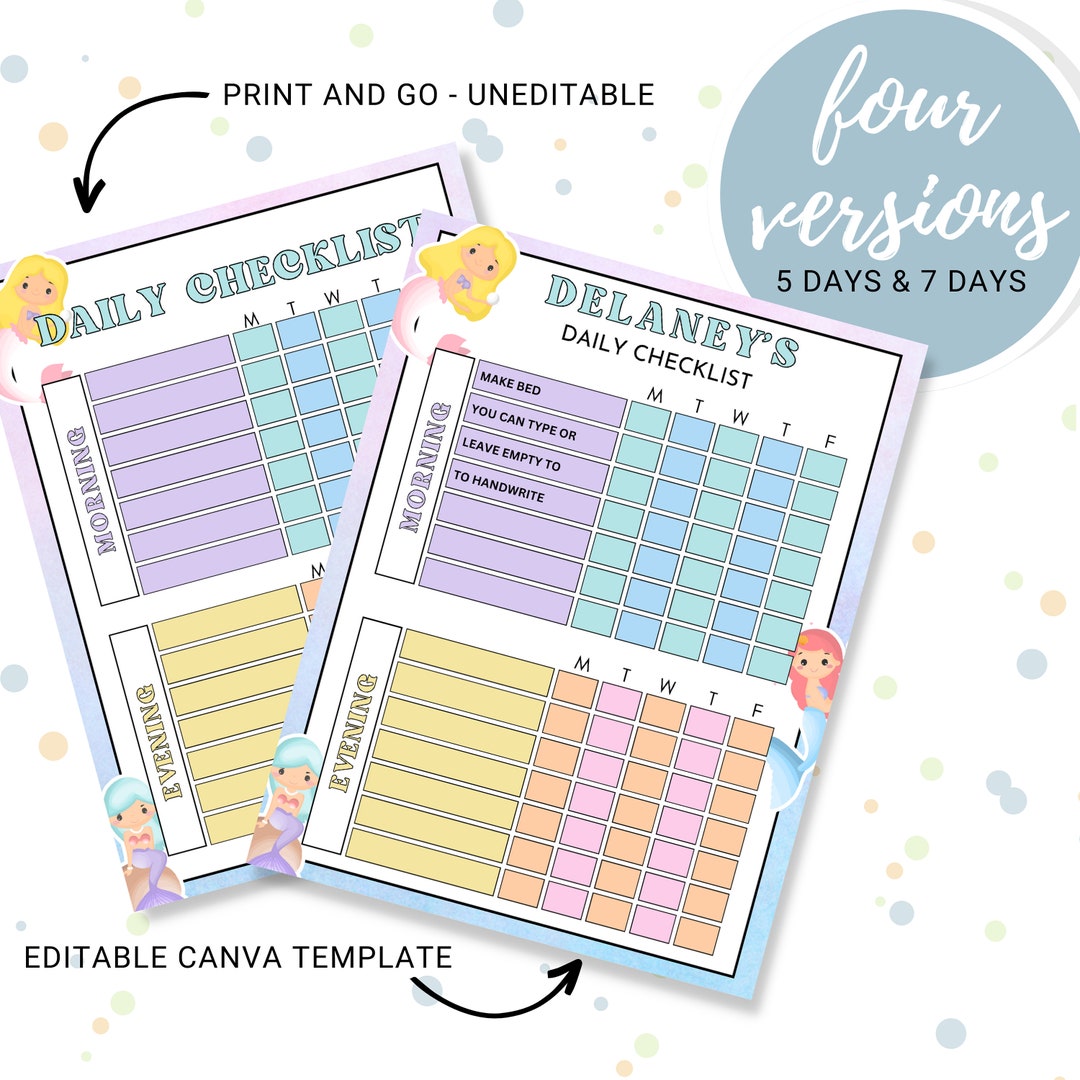 Daily Checklist for Kids, Printable Routine Chart, Child’s ...