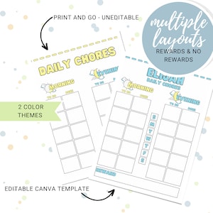 Chore Chart for Kids, Editable Daily Visual Chore Planner, Kids Chore Schedule with 40 premade chore cards | Printable Instant Download PDF