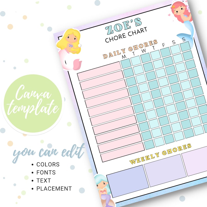 Chore Chart for Kids, Editable Daily & Weekly Chore Planner, Kids Chore ...