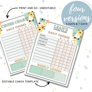 Chore Chart for Kids, Editable Daily & Weekly Chore Planner, Kids Chore Schedule | Printable Instant Download PDF
