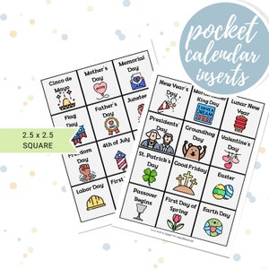 Vacances scolaires et cartes d'événements pour calendrier de poche pour la salle de classe ou l'école à la maison | PDF imprimable à téléchargement immédiat