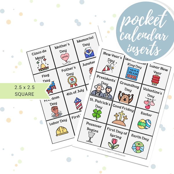 School Holiday and Event Cards for Pocket Chart Calendar for Classroom or Homeschool | Printable Instant Download PDF