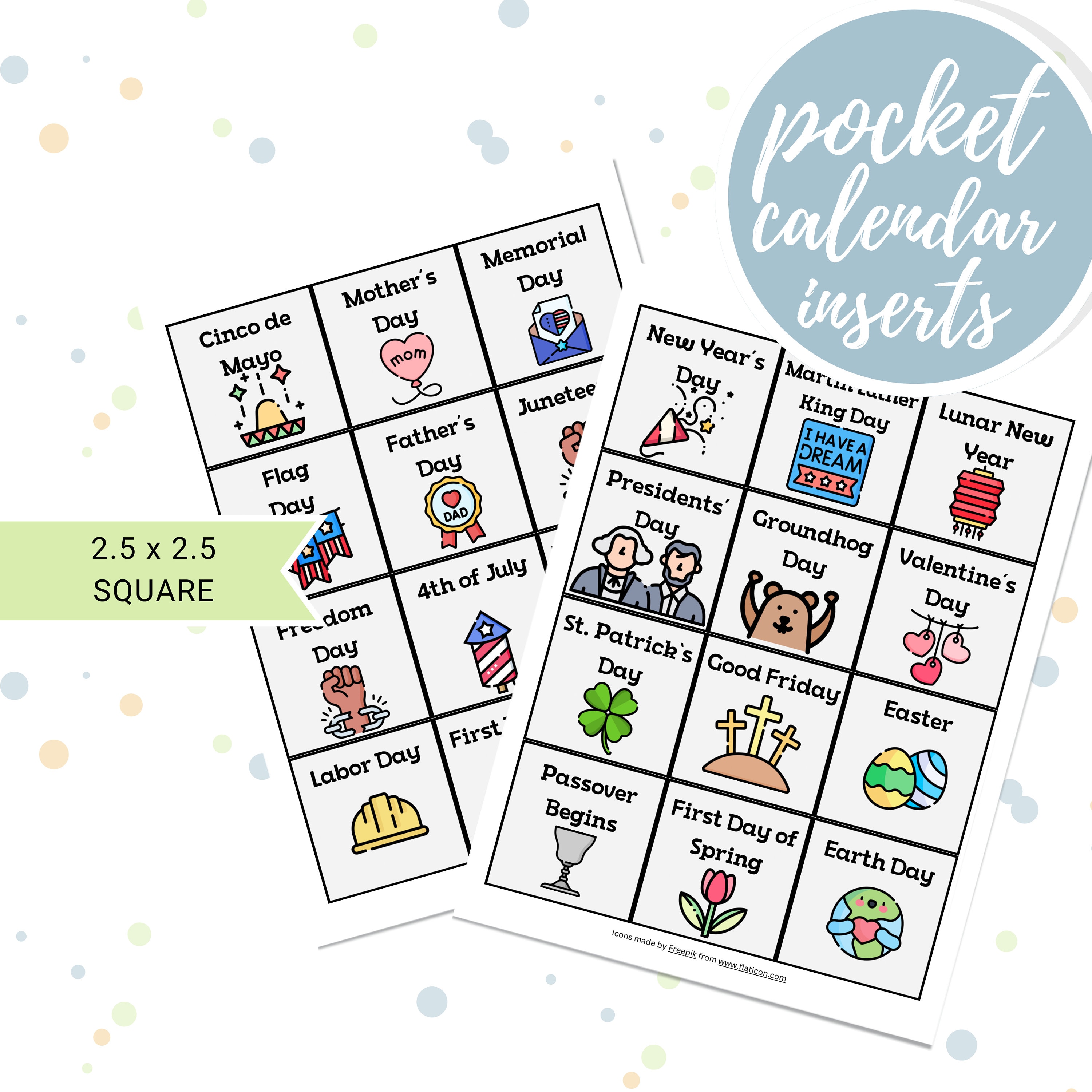 School Holiday and Event Cards for Pocket Chart Calendar for Classroom or Homeschool | Printable Instant Download PDF