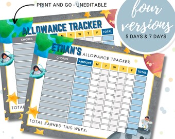 Allowance Tracker for Kids, Printable Reward Chart, Children’s Allowance Tracker, Sticker Chart, Screen Time Tracker, Instant Download PDF