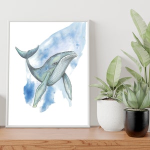 whale, humpback, watercolor, beach, ocean,
