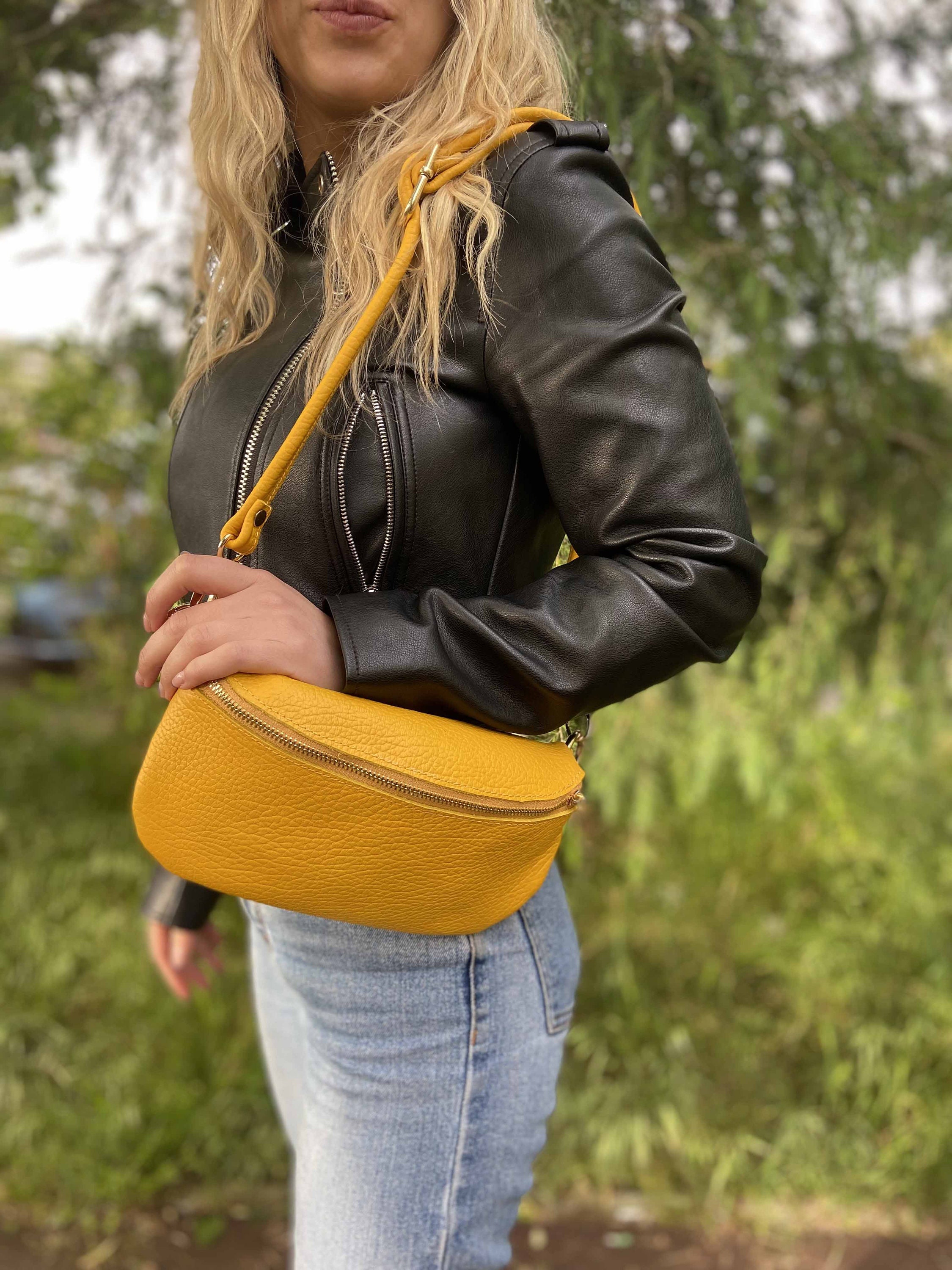 Bum Bag Yellow Leather Shoulder Bag Convertible Jilly Belt 