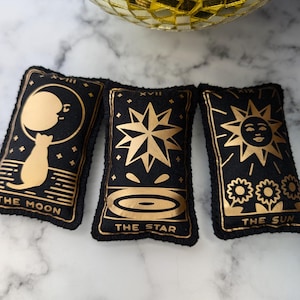 Carte de tarot, jouets pour chats, cadeau fait main pour chatons et animaux de compagnie, noir et or, soleil, lune, étoile, cadeau magique