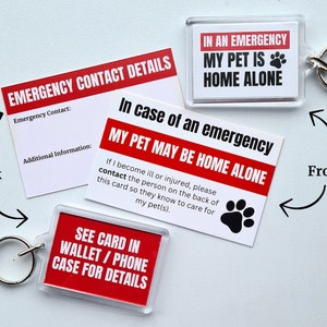 Portachiavi di emergenza e tessera di sicurezza per animali domestici, tessera di salvataggio per gatti e cani, portachiavi per animali domestici a casa da soli per conigli, criceti e per tutti gli animali domestici.