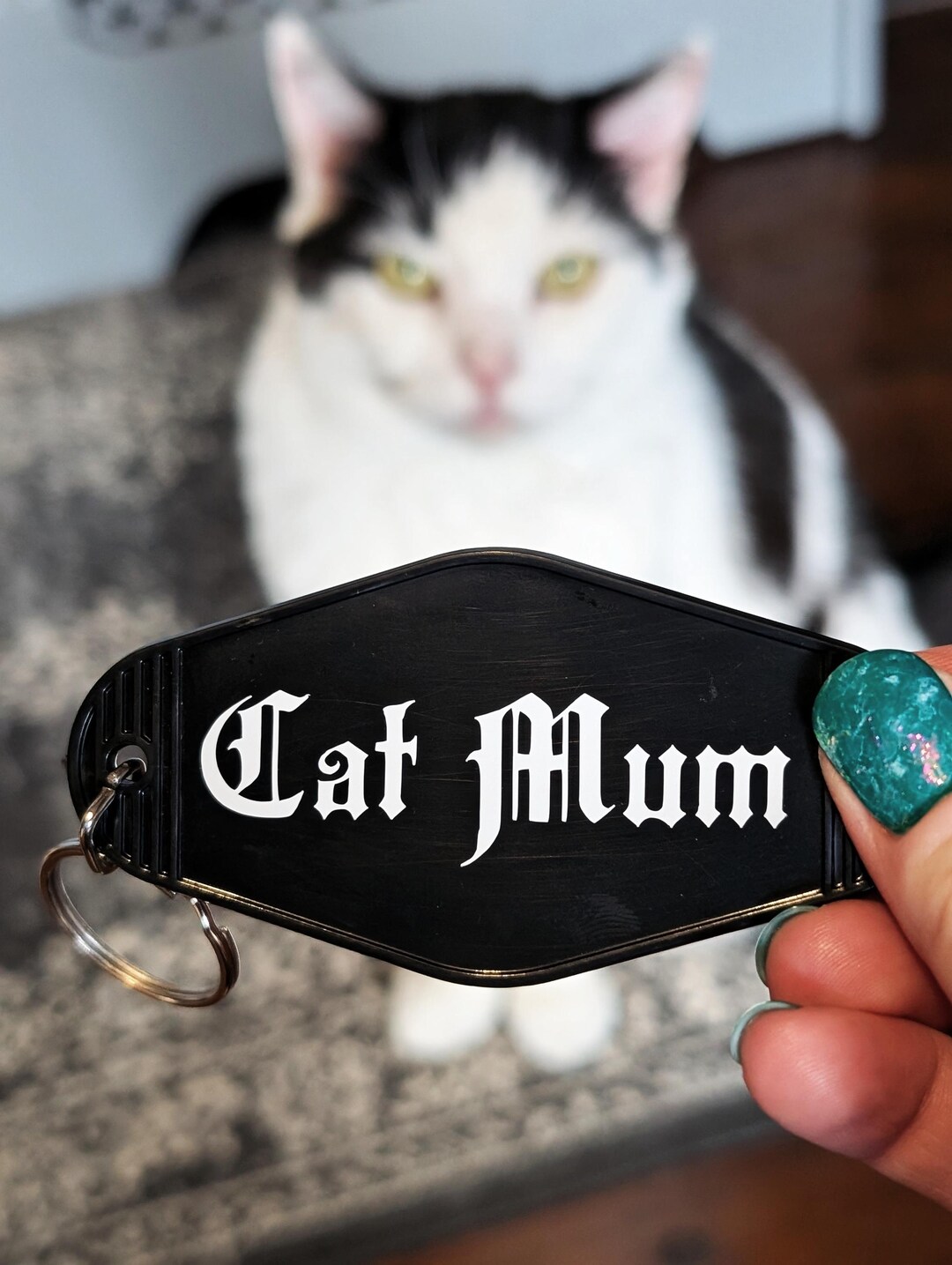 Gothic Cat Mum Keyring, Black Motel Style Key Chain, Cat Dad Available ...