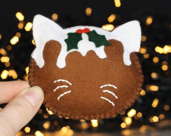 Juguete de hierba gatera con forma de cara de gato y pudín navideño, regalo de Navidad para amantes de los gatos, juguete vegano para gatos