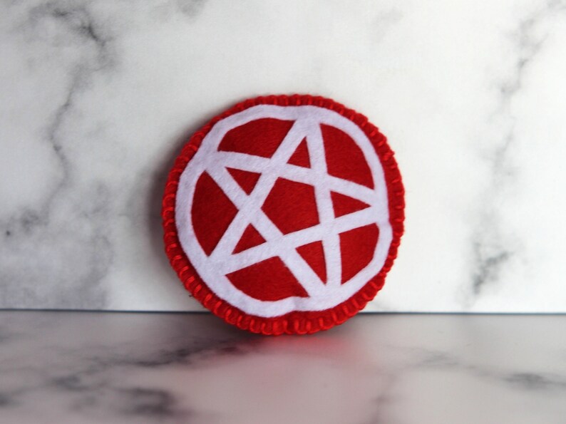 Pentacle Pentagram Catnip Cat Toy, Gothic Pagan Witchcraft Occult Goth Pet Toy, Black, Red and White Cat Toy, Vegan Felt image 7