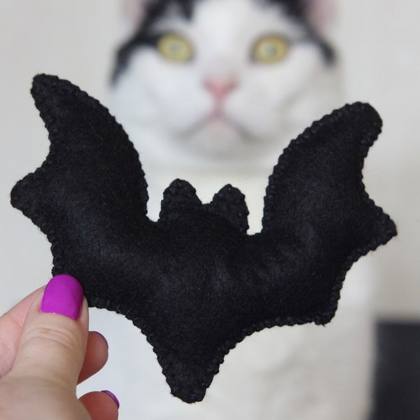Big Bat Halloween Catnip Cat Toys, Gifts for Cat Lovers, Spooky Pet Presents, Gothic, Goth, New Pet Present, Vegan Black Cat Toy