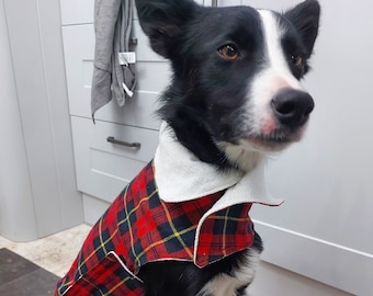 Dog Dressing Gown, Drying Coat for Dogs, Pet Clothing, Hemp Towelling Coat, Dog Coat, Tartan Drying Coat. Dog Drying Jacket, Pet Clothing