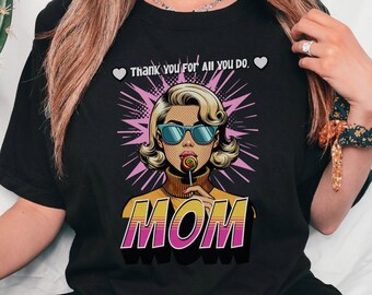 Camiseta de mamá de inspiración vintage Camiseta gráfica de arte pop retro Regalo elegante del día de la madre Ropa casual cómoda para mamás reflexivas Idea de regalo retro