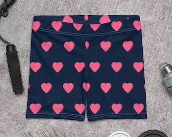 Women's Mid Waist Yoga Shorts for Athletic Gym Wear Comfortable Quick Dry Sportswear Ideal Running Fitness Apparel for Women Heart Pattern