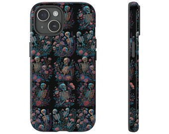 Vintage Skeletons Embroidered Floral Charm Tough Cases for Apple iPhone, Samsung Galaxy, and Google Pixel devices