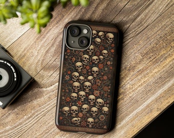 Dual-Layered Protection Phone Case Cover for iPhone Samsung Pixel Unique Gothic Skull Floral Art Accessory for Smartphones