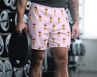 Men's Summer Workout Gear Comfortable Gym Apparel Quick Dry Athletic Shorts for Active Men Casual Beachwear with Fun Ice Cream Cone Print