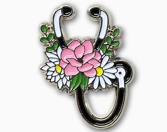 Stethoscope Flowers Enamel Pin - Nurse Medical Gift