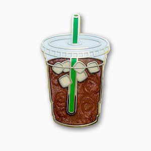 Iced Coffee Lapel Pin with Shimmering Milk Swirl