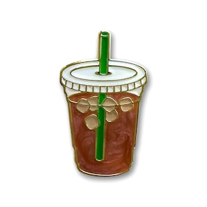 Mini broche de solapa de café helado con remolino de leche brillante