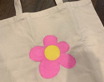 バッグ everyone nylon tote bag ABCD FLEURS Hand Painted Pink Flower Tote Bag - Etsy