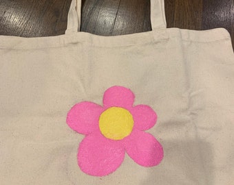 Fleur tote beige×pink elu. Hand Painted Pink Flower Tote Bag - Etsy