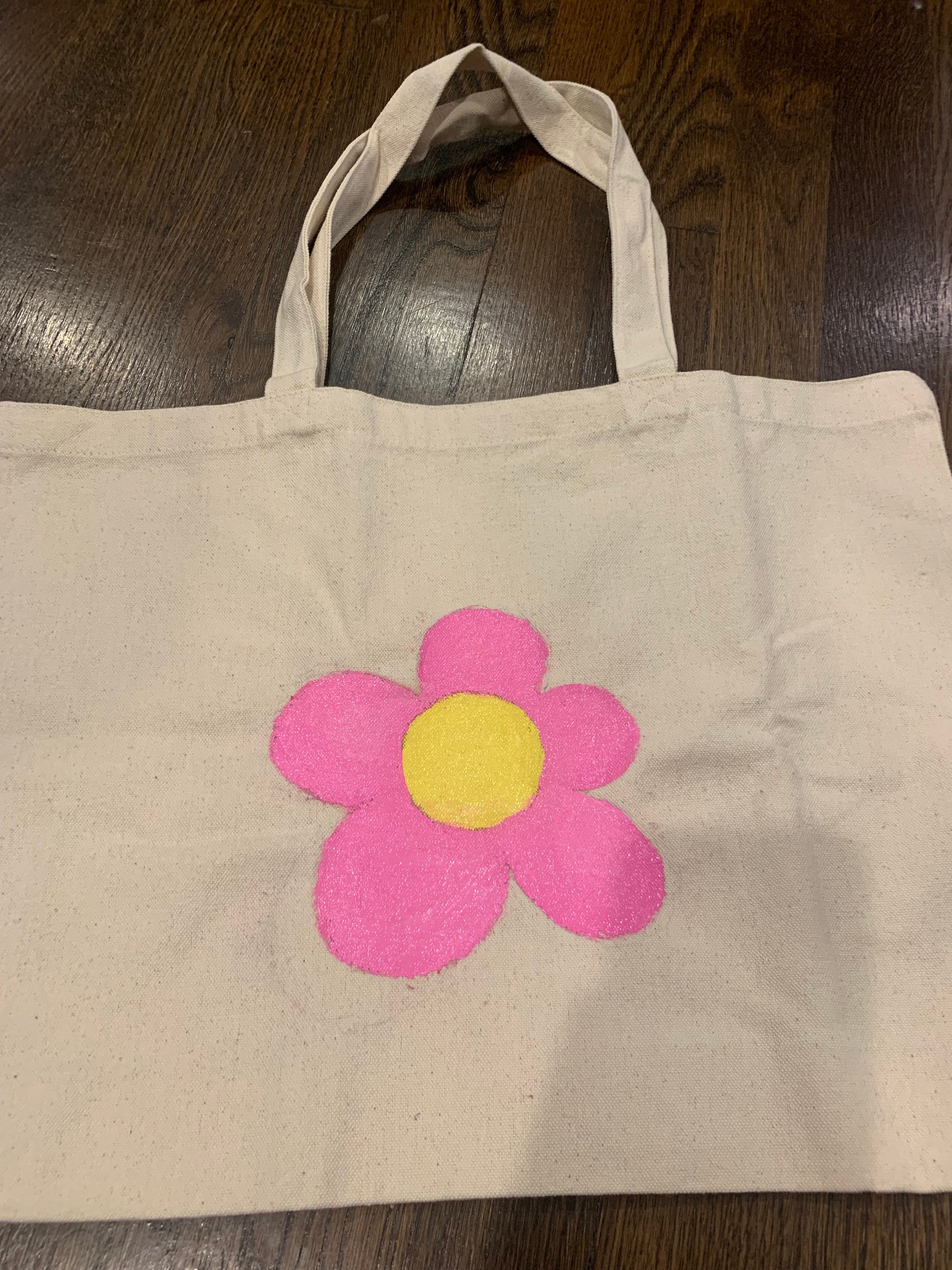 Hand Painted Pink Flower Tote Bag - Etsy