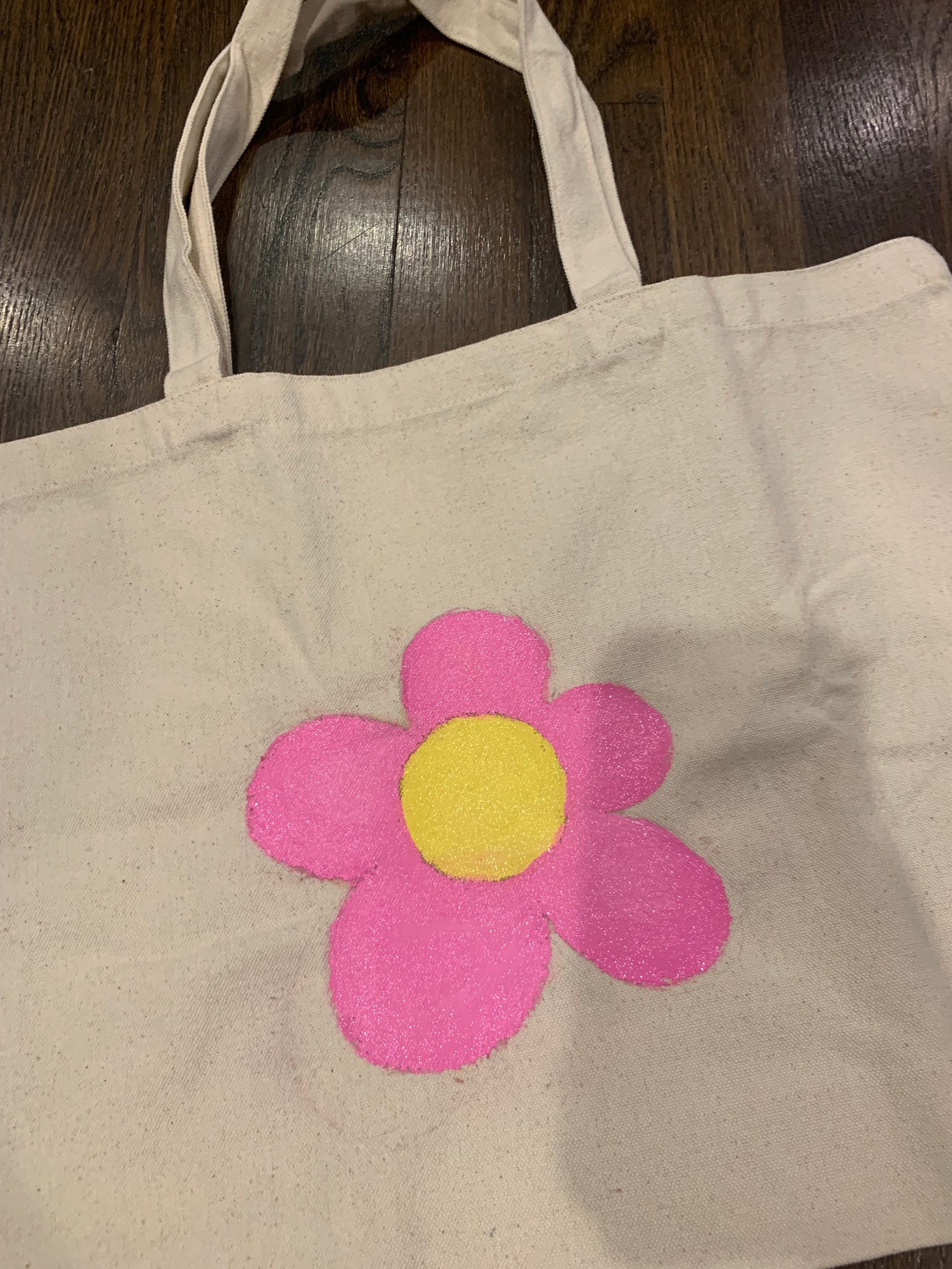 Hand Painted Pink Flower Tote Bag Etsy