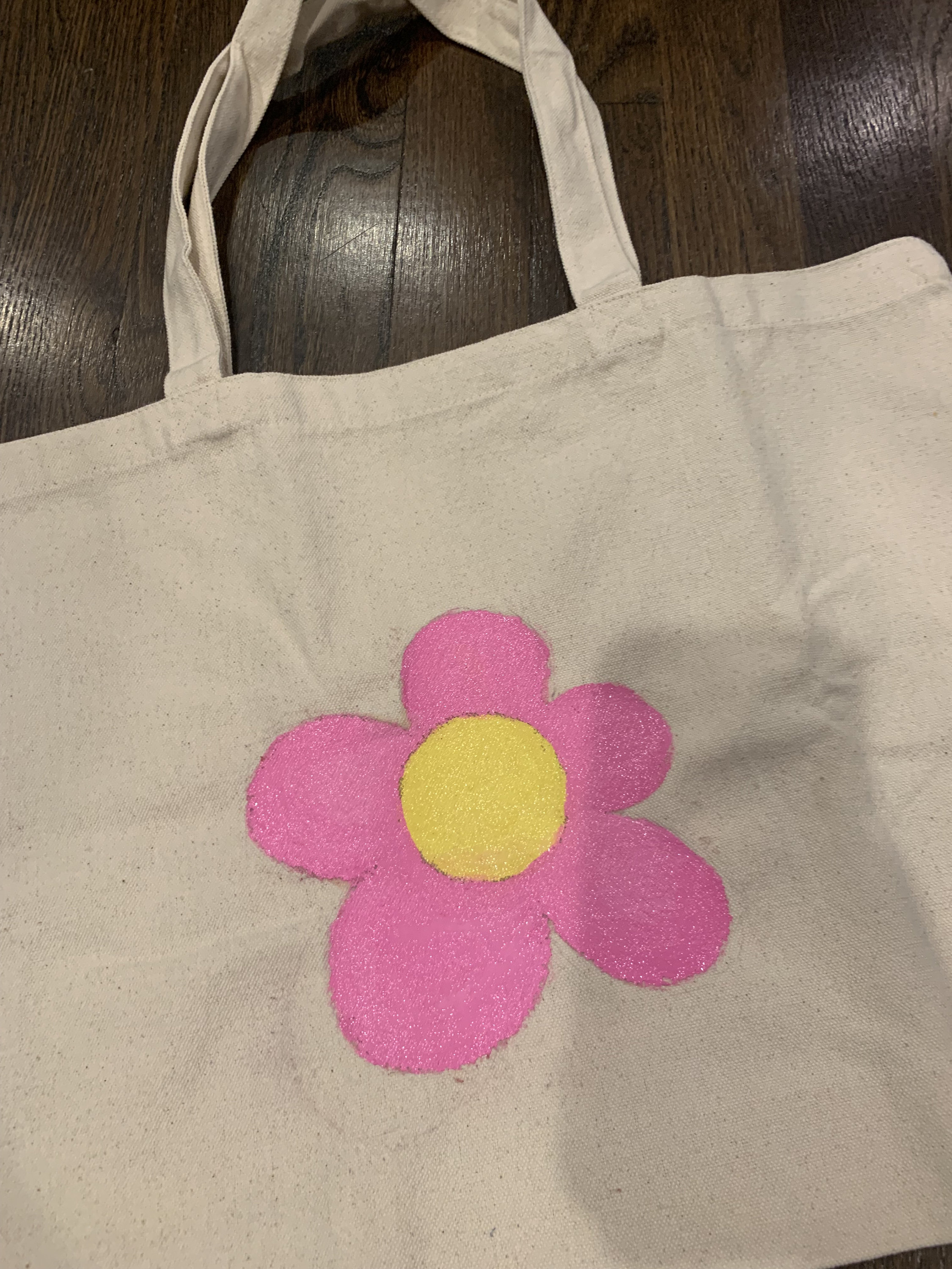 Hand Painted Pink Flower Tote Bag Etsy