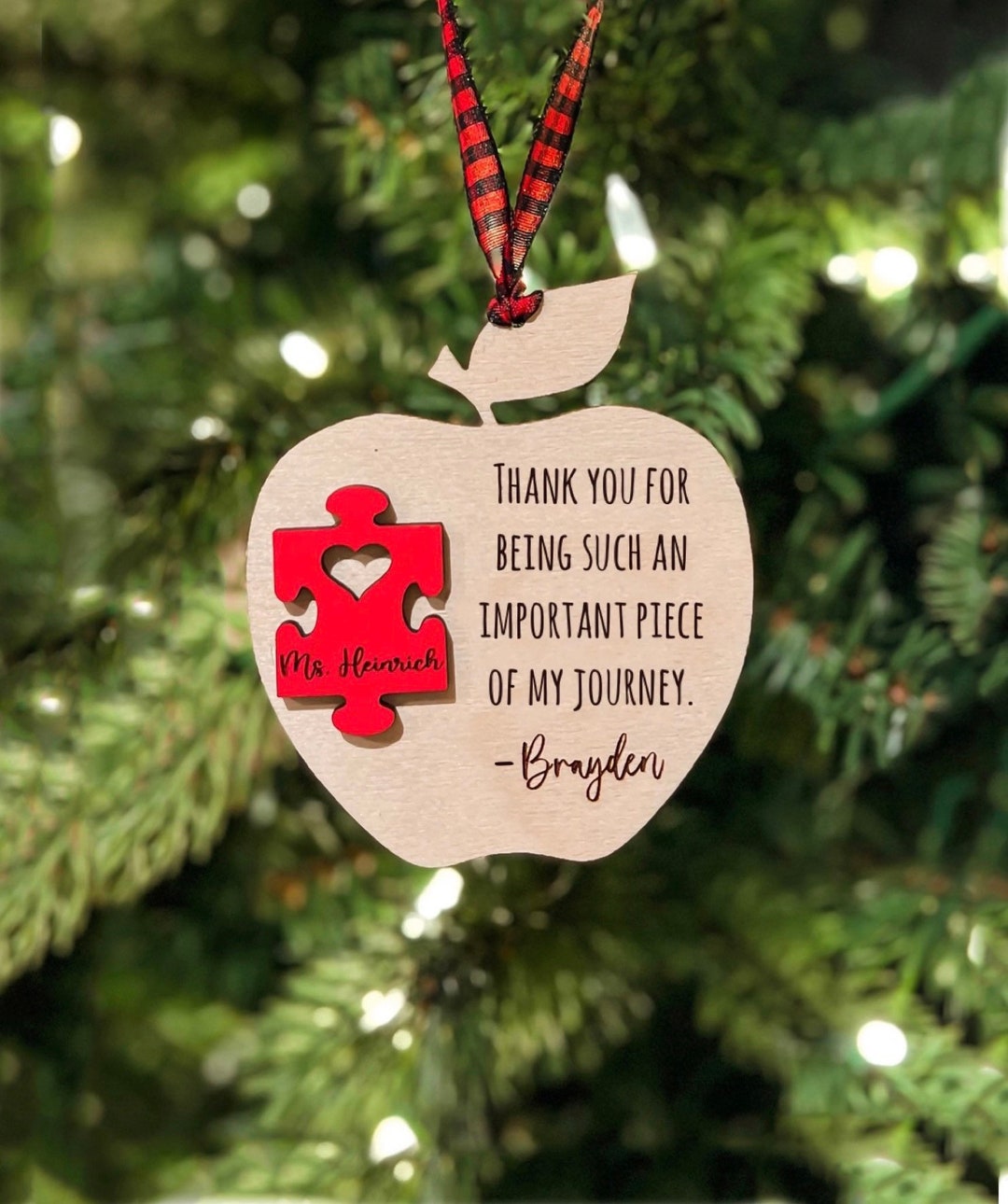 Personalized Teacher Appreciation Ornament, Apple Puzzle Piece Gift ...