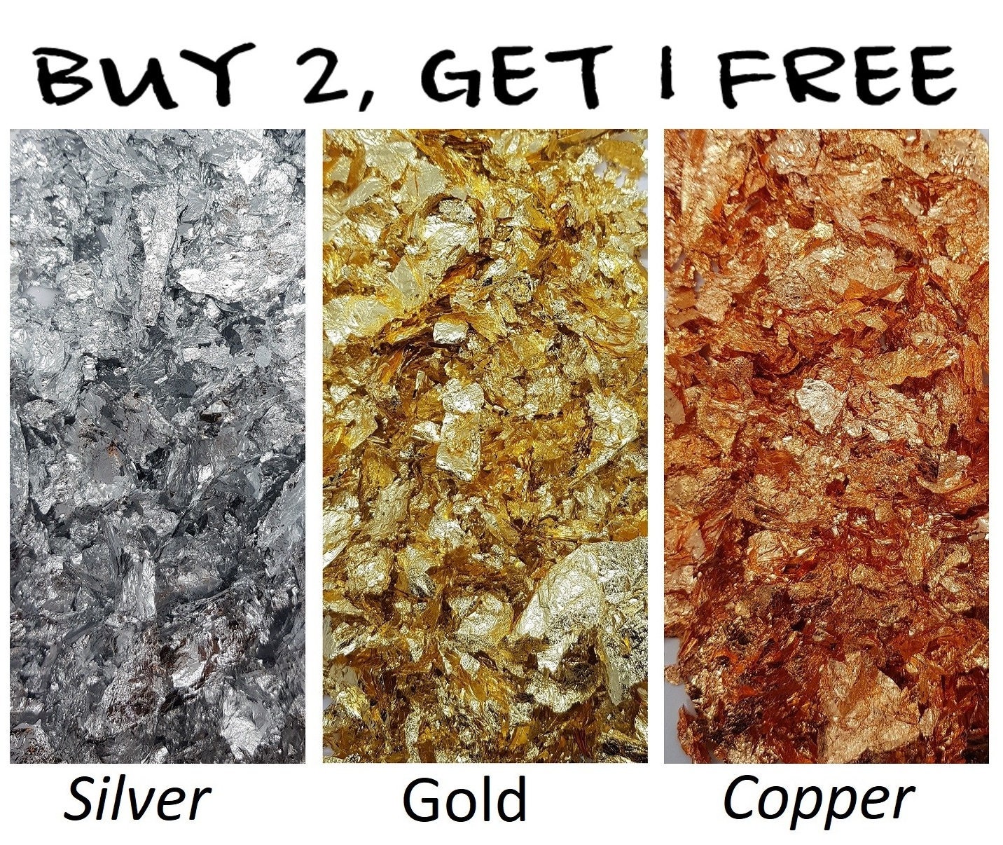 Gold Silver Copper Foil Flakes - 3 colors/each 3g – Let's Resin