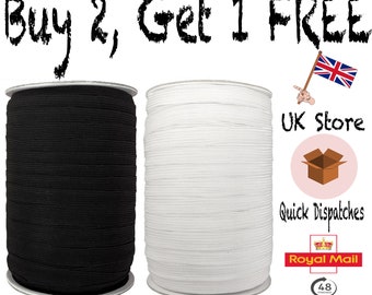 Flat Elastic Cord White/Black 3/6/8/10/12mm Stretch Bands Sewing Masks Clothes