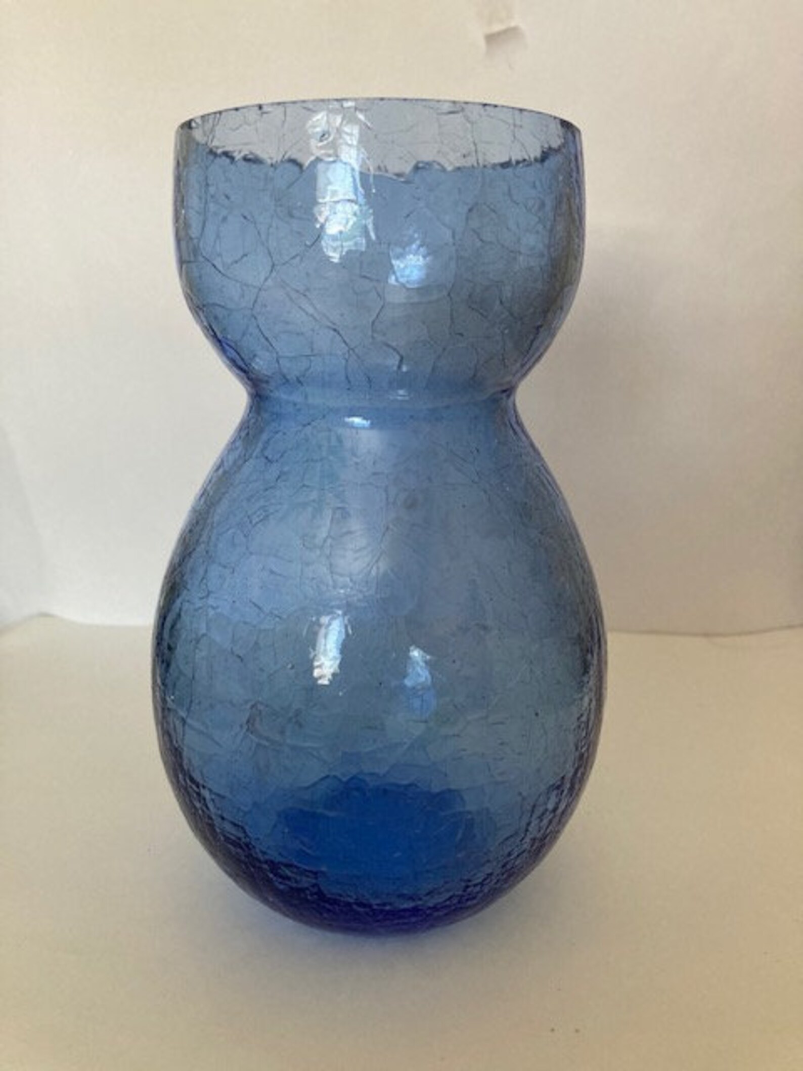 Vintage Blue Crackle Glass Vase Etsy