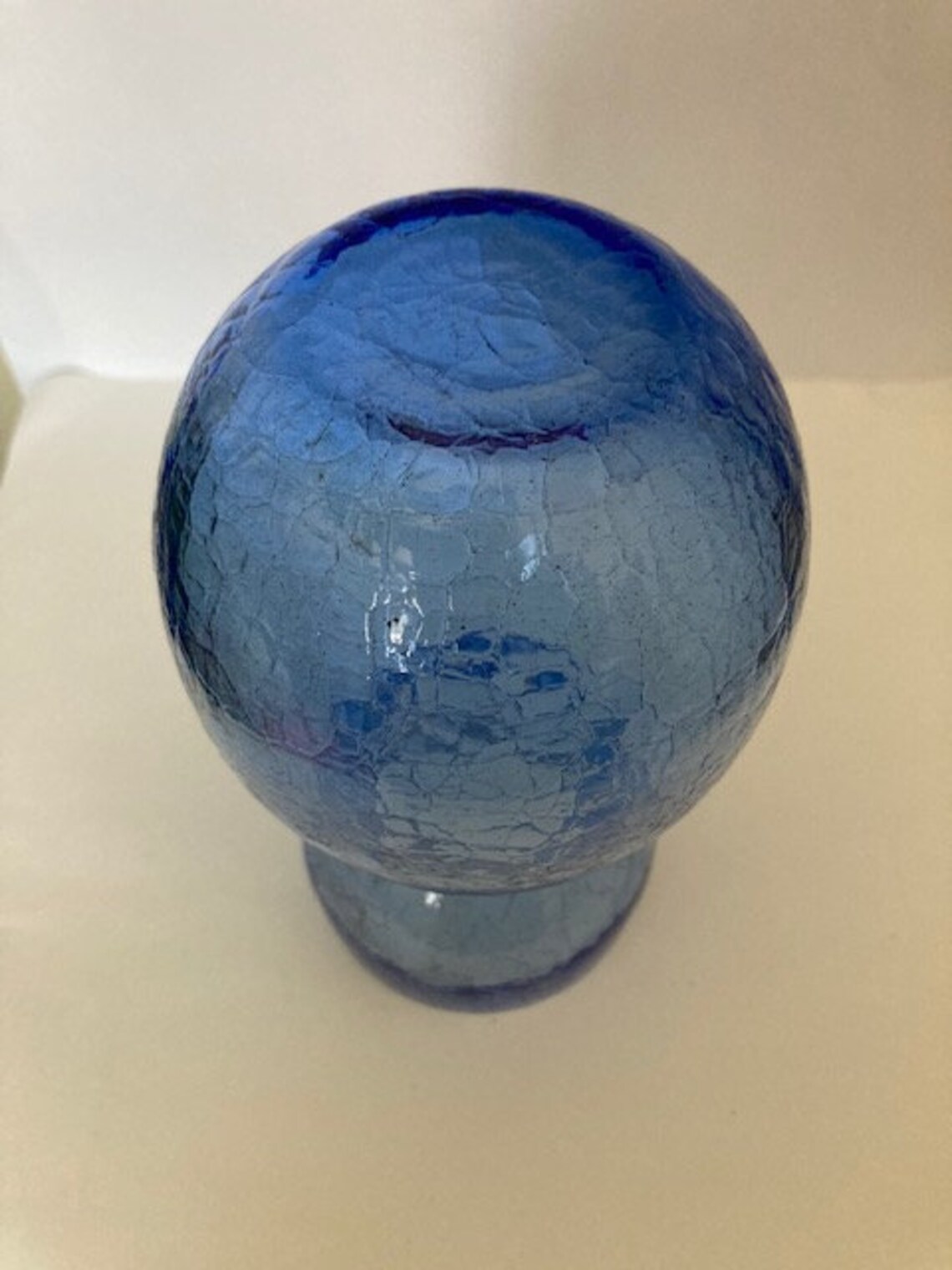 Vintage Blue Crackle Glass Vase Etsy