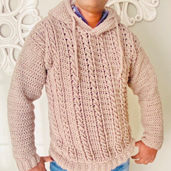 Crochet Hooded Sweater for Men “Twin Flames”