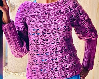 Crochet Patterned top-down Sweater/ Top